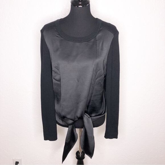 Cabi Crosstie black silky tie front knit back top size Medium #4288 - Picture 3 of 14